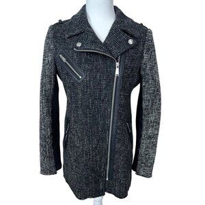 BCB Generation Women's Black Tweed Moto Jacket Size Small Zip Up Stylish Coat